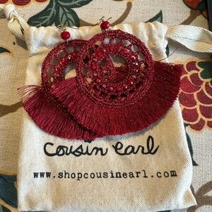 Cousin Earl Deep Red Fringe Circle Statement Earrings